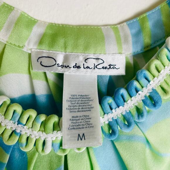 Oscar de la Renta Babydoll Dress Short Blue Green Leaf Print Flowy Beach size M - Picture 4 of 6
